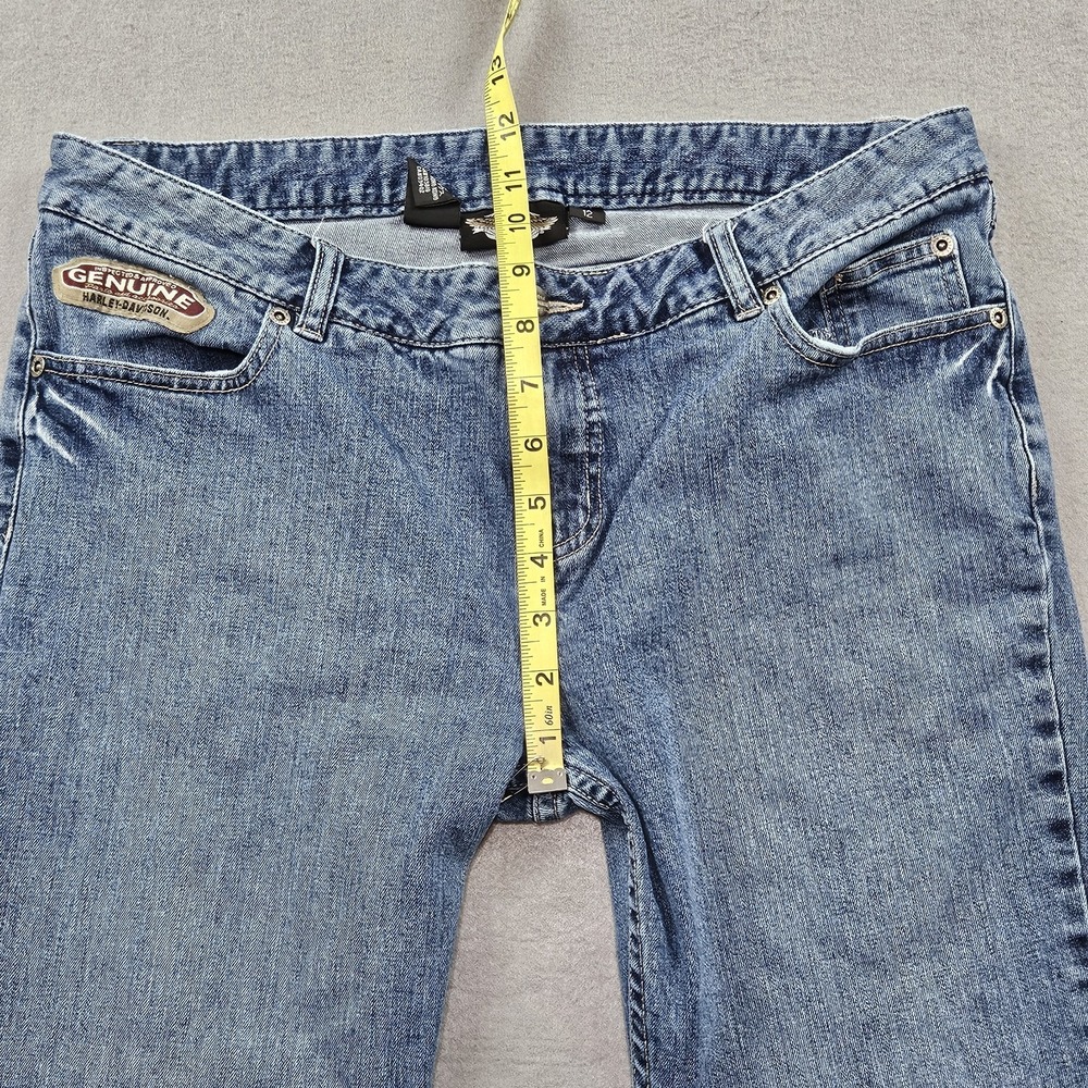 Harley Davidson Jeans Womens Size 12 Patch Embroidered Pockets Medium Wash Denim - Picture 5 of 11